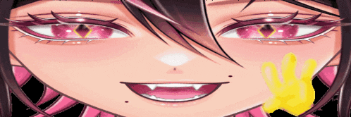 a close up of a girl 's face with a yellow hand