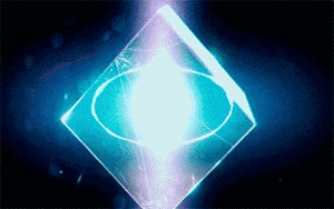 a blue cube with a light coming out of it on a blue background .