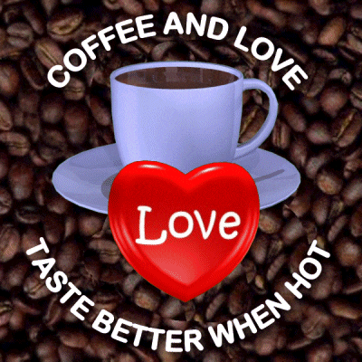a cup of coffee on a saucer with a red heart that says love