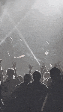 a crowd of people at a concert with their hands in the air