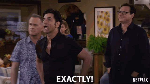 a man in a black shirt says exactly in front of a netflix logo