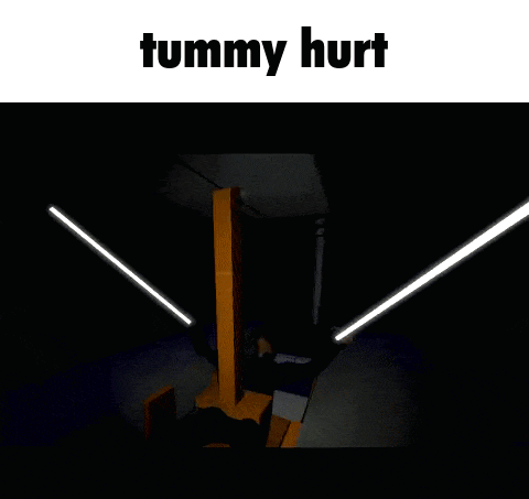 a cartoon of a person laying on the floor with the words tummy hurt above them