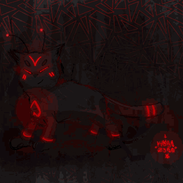 a drawing of a black rabbit with red eyes