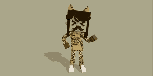 a cartoon character is wearing a leopard print outfit and a mustache