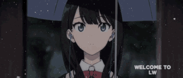 a girl is holding an umbrella and the words welcome to lw are below her