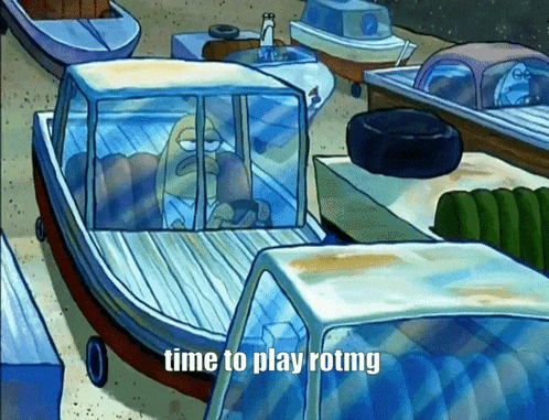 a cartoon of a boat with the words time to play rotmg on the bottom