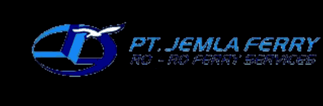 a blue and white logo with a bird on top