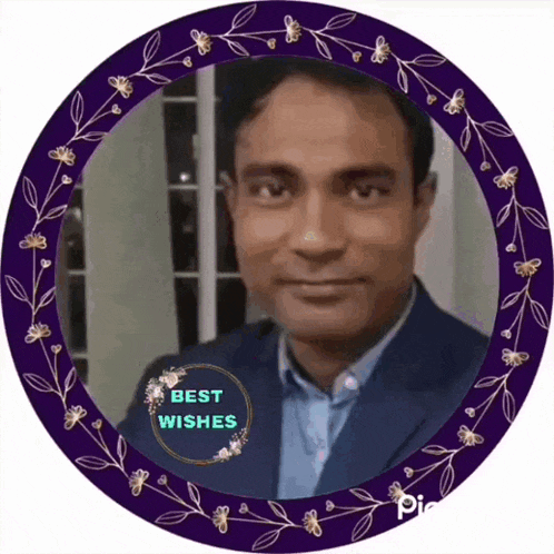 a man in a suit is in a purple circle with the words best wishes