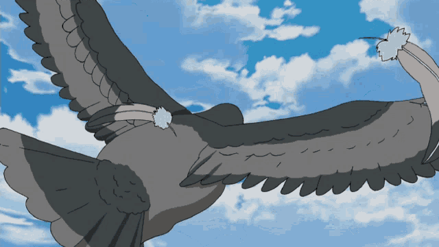 a cartoon bird is flying in the sky with its wings outstretched