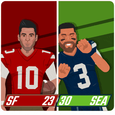 a cartoon illustration of two football players with sf 23 and sea 30 written on the bottom