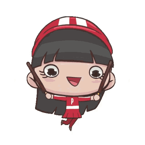 a cartoon girl with the letter p on her outfit