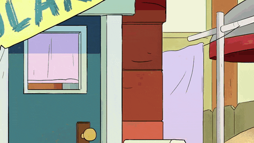 a cartoon drawing of a building with a sign that says ' j.l.a. ' on it
