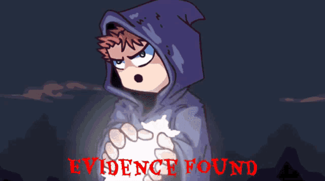 a cartoon of a grim reaper with the words " evidence found " on the bottom