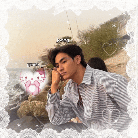 a picture of a man with the name joong grace and hello kitty