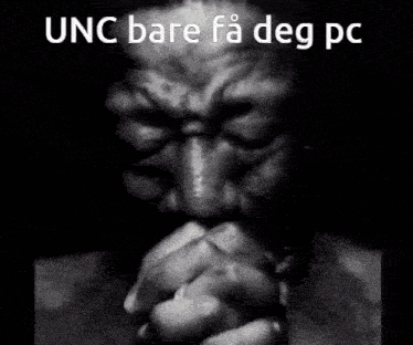 a black and white photo of a man praying with the words unc bare fa deg pc below him