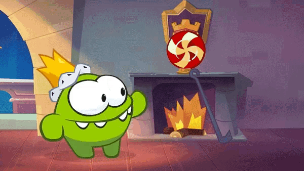 a green cartoon character with a crown on his head