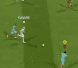 a soccer game is being played with a player named corbinng in the background
