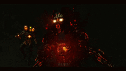 a robot with a red light on it 's face and the word valentine on the bottom right