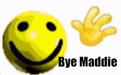 a smiley face and a hand with the words bye maddie below it