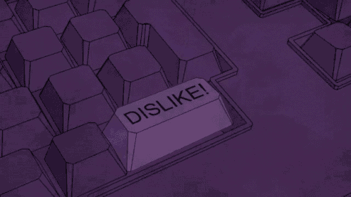 a cartoon hand is pressing the d key on a purple keyboard