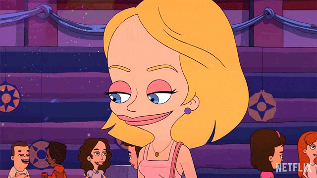 a cartoon of a woman with a necklace and earrings with a netflix logo on the bottom right