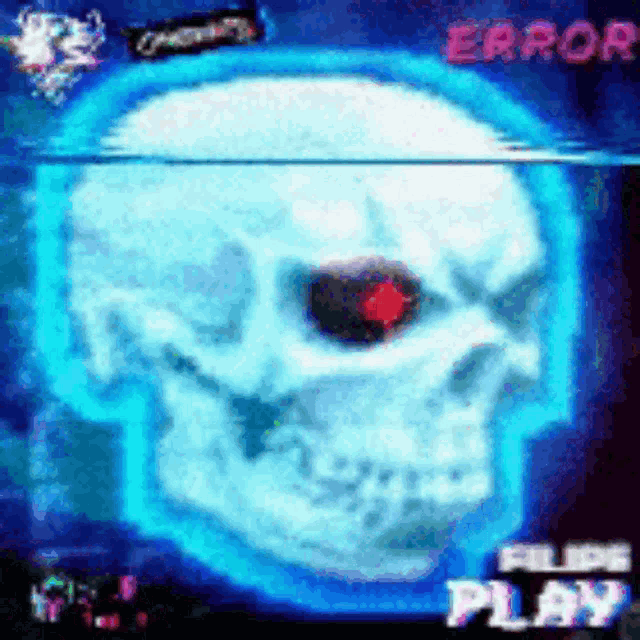 a skull with a red eye and the words error filipe play