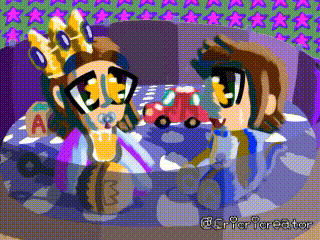 a cartoon drawing of a king and queen with the letters a and m on their heads