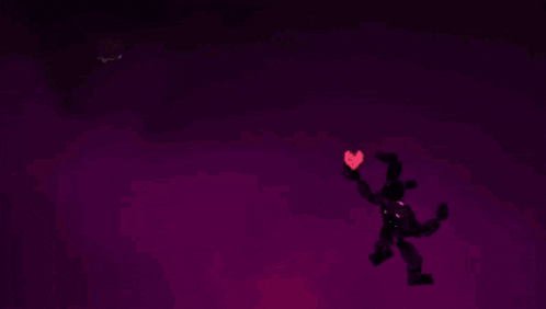 a cartoon character with a striped shirt and purple pants is standing in a dark room