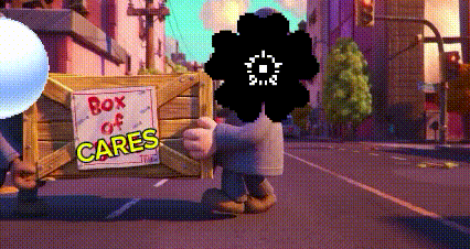 a cartoon character holding a box that says box of cares on it