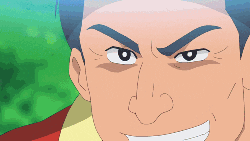 a close up of a cartoon character 's face with a smile on his face