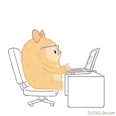 a sloth wearing glasses sits at a desk with a laptop and says i have no idea