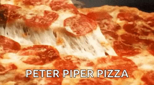 a pepperoni pizza with the words peter piper pizza written below it