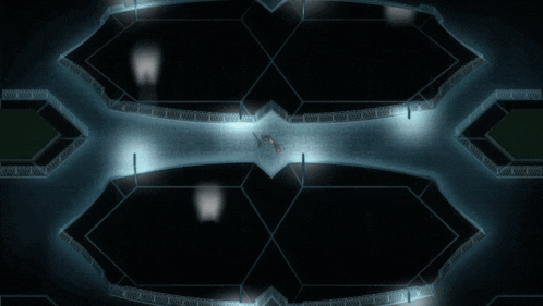 a computer generated image of a dark room with a blue light