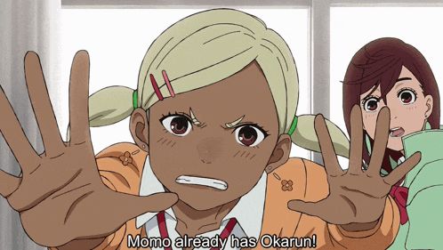 momo already has okarun written on a cartoon character