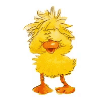a cartoon drawing of a yellow duck with a red beak
