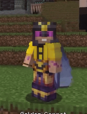 a minecraft character is wearing a yellow and purple outfit