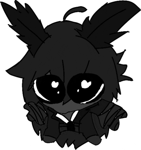 a black and white drawing of a cartoon character with big eyes
