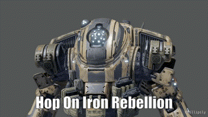 a robot with the caption hop on iron rebellion