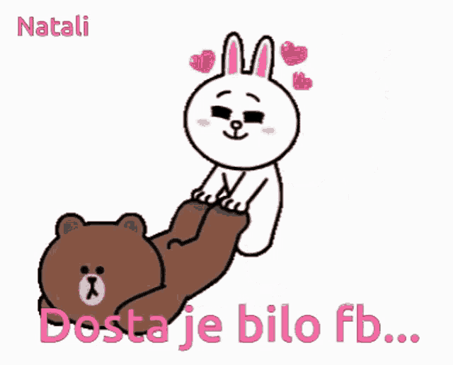 a cartoon of a brown bear and a white rabbit with the name natali on the bottom