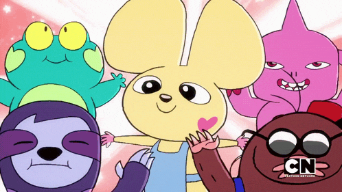 a group of cartoon characters with cn written on the bottom right