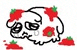 a pixel art drawing of a skull surrounded by strawberries on a white background .