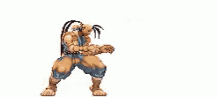 a pixel art of a man and a woman fighting each other .