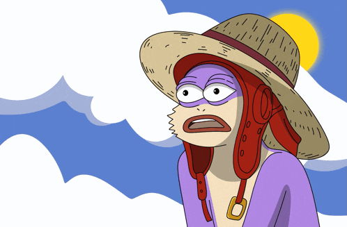 a cartoon character wearing a straw hat and a mask