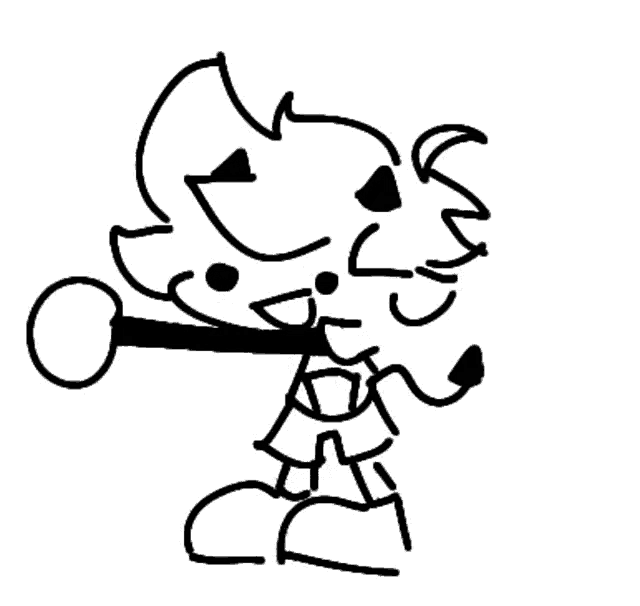 a black and white drawing of a cartoon character with a microphone in his mouth .