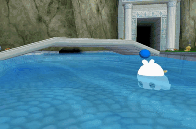 a white seal is swimming in a pool of water