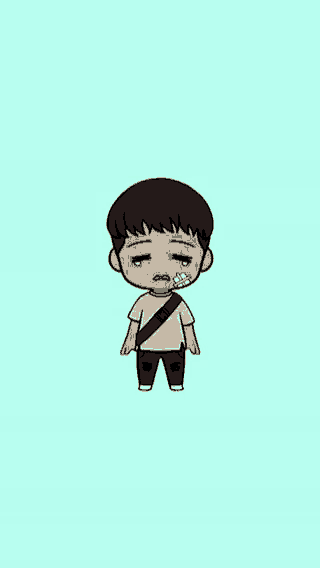 a cartoon of a boy with a bandage on his head .