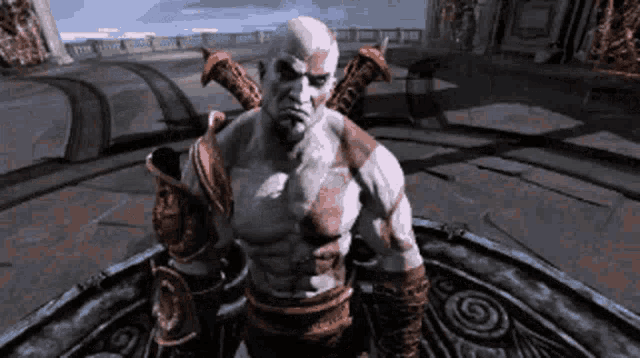 a video game character is standing in a room