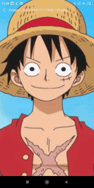 a picture of monkey d luffy from one piece on a phone