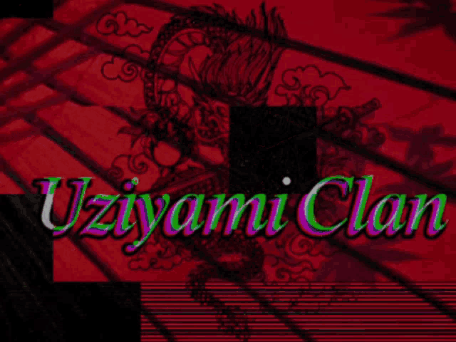 a red and green background with a dragon and the words uziyama clan on it