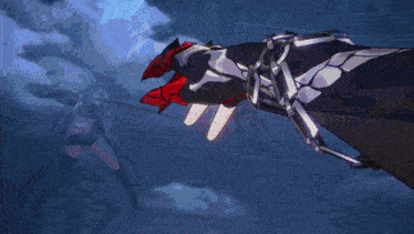 a skeleton hand is flying through the air with a blue sky background